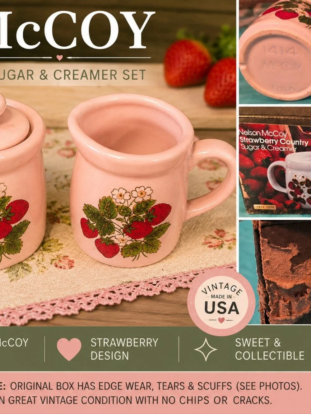Vintage Nelson McCoy Strawberry Country Sugar & Creamer Set USA